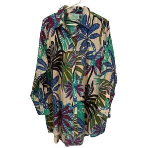 NWT True Destination Womens Sunset Shirt Swim Coverup blue white green large
